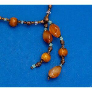 18 inch, Vintage Beaded Orange Beads Bohemian Hippie Necklace - D11